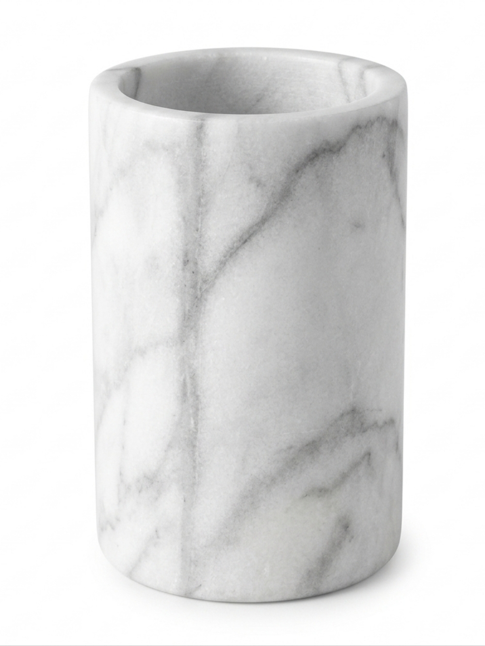 Genuine Marble Utensil Holder Crock Kitchen Modern Organic White Gray